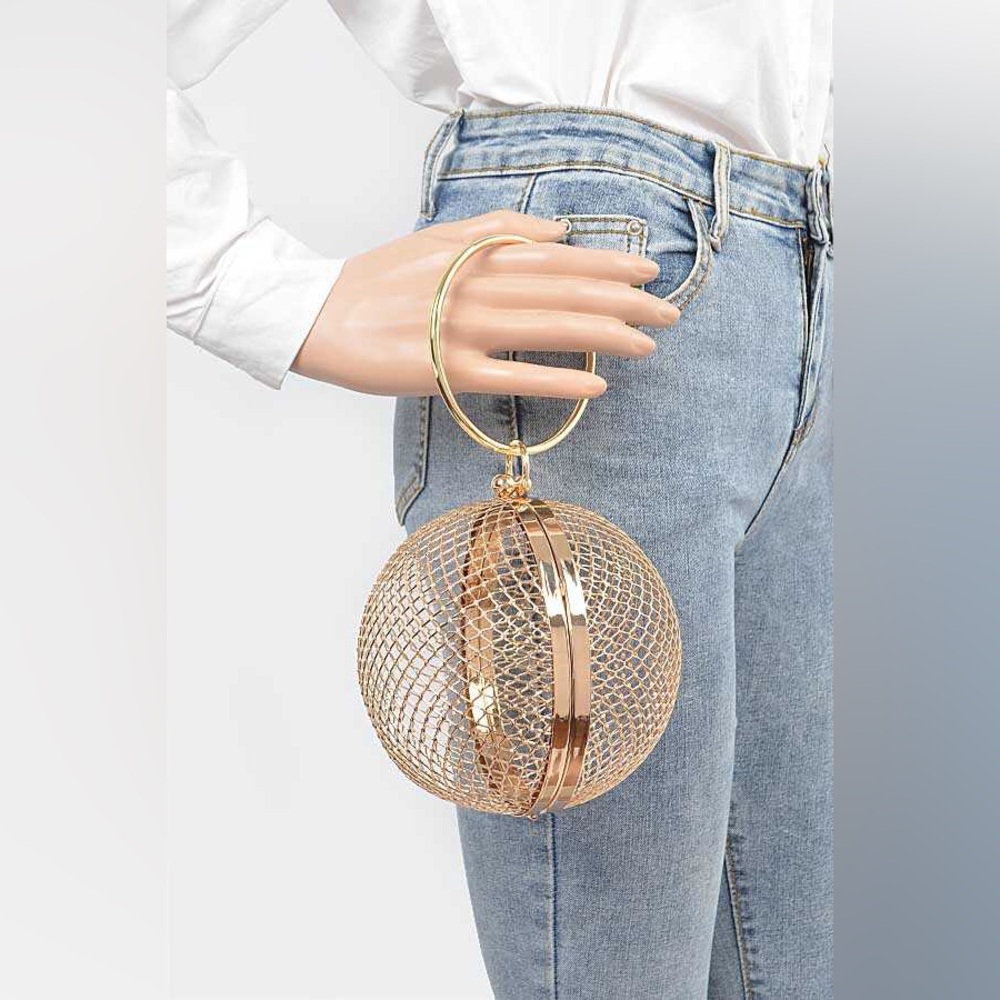 Gold or Silver Cage Ball Pendant Clutch Bag